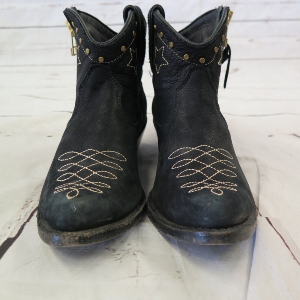 Anine Bing Cowboy Boots Black Leather Size 37 - Picture 2 of 8
